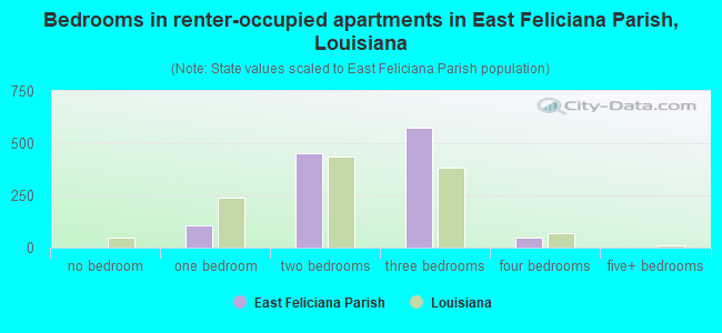 Bedrooms in renter-occupied apartments in East Feliciana Parish, Louisiana