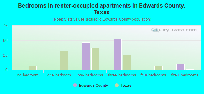 Bedrooms in renter-occupied apartments in Edwards County, Texas