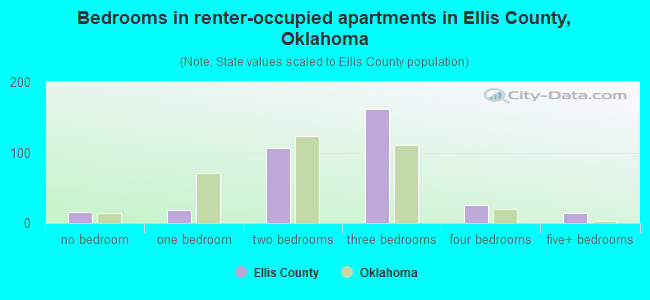 Bedrooms in renter-occupied apartments in Ellis County, Oklahoma