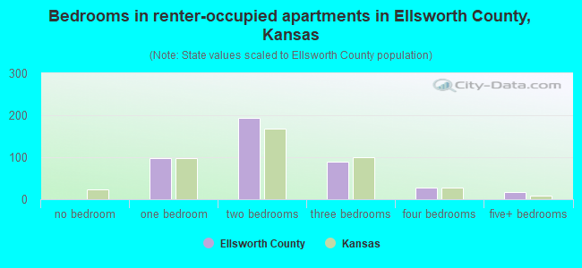 Bedrooms in renter-occupied apartments in Ellsworth County, Kansas