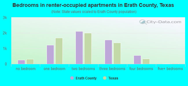 Bedrooms in renter-occupied apartments in Erath County, Texas