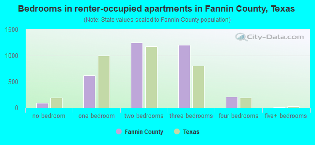 Bedrooms in renter-occupied apartments in Fannin County, Texas