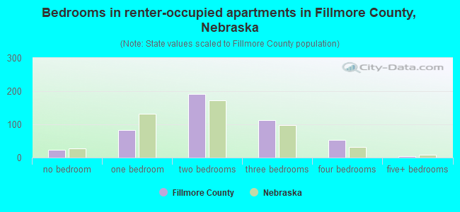 Bedrooms in renter-occupied apartments in Fillmore County, Nebraska