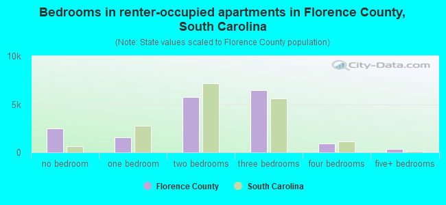 Bedrooms in renter-occupied apartments in Florence County, South Carolina