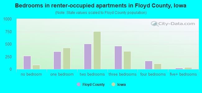 Bedrooms in renter-occupied apartments in Floyd County, Iowa