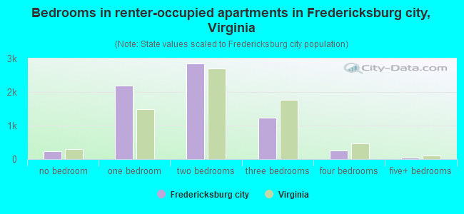 Bedrooms in renter-occupied apartments in Fredericksburg city, Virginia