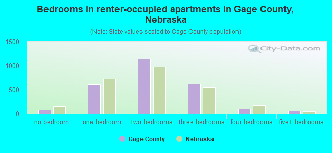 Bedrooms in renter-occupied apartments in Gage County, Nebraska