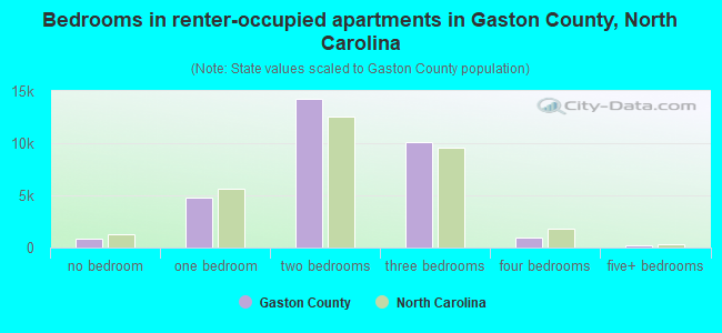 Bedrooms in renter-occupied apartments in Gaston County, North Carolina