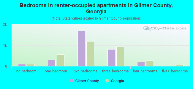 Bedrooms in renter-occupied apartments in Gilmer County, Georgia