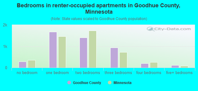 Bedrooms in renter-occupied apartments in Goodhue County, Minnesota