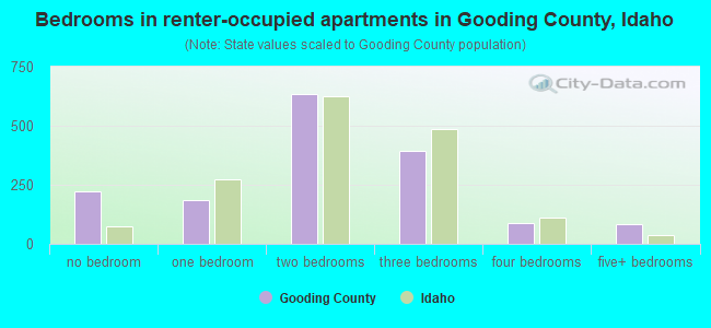 Bedrooms in renter-occupied apartments in Gooding County, Idaho