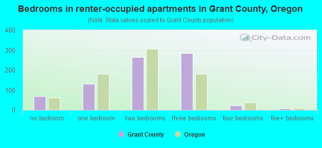 Bedrooms in renter-occupied apartments in Grant County, Oregon