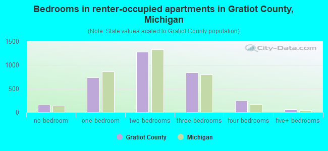 Bedrooms in renter-occupied apartments in Gratiot County, Michigan