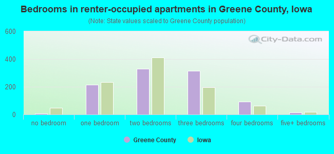 Bedrooms in renter-occupied apartments in Greene County, Iowa