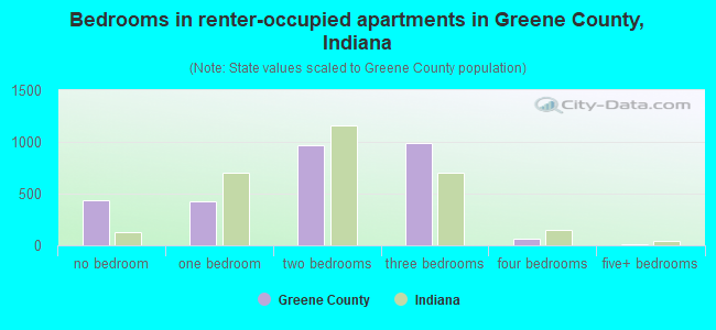 Bedrooms in renter-occupied apartments in Greene County, Indiana