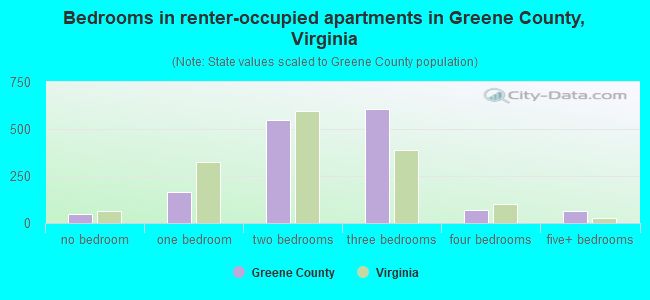 Bedrooms in renter-occupied apartments in Greene County, Virginia