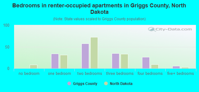 Bedrooms in renter-occupied apartments in Griggs County, North Dakota