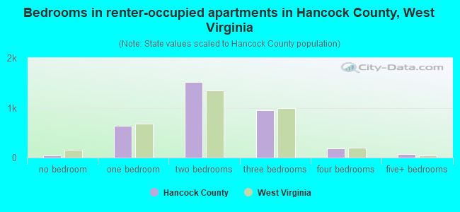 Bedrooms in renter-occupied apartments in Hancock County, West Virginia