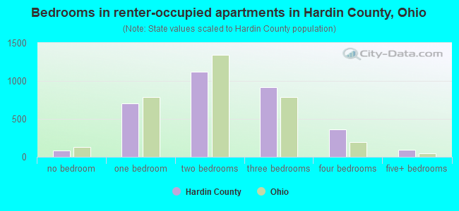 Bedrooms in renter-occupied apartments in Hardin County, Ohio