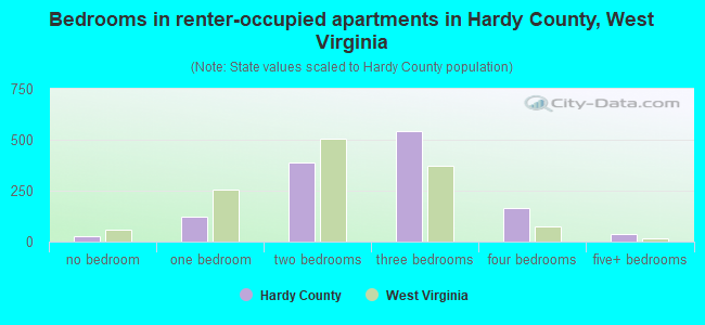 Bedrooms in renter-occupied apartments in Hardy County, West Virginia