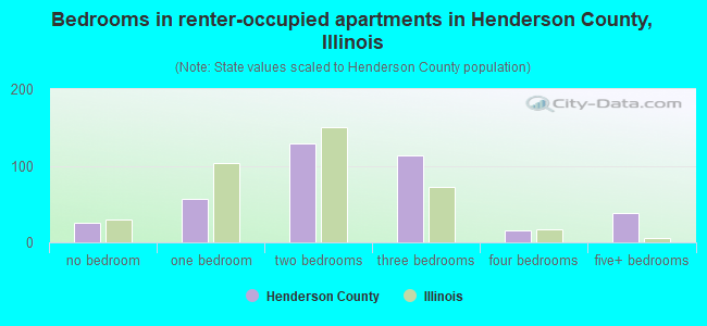 Bedrooms in renter-occupied apartments in Henderson County, Illinois