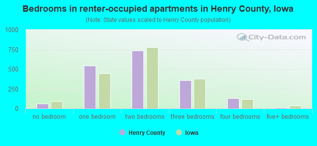 Bedrooms in renter-occupied apartments in Henry County, Iowa