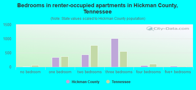 Bedrooms in renter-occupied apartments in Hickman County, Tennessee