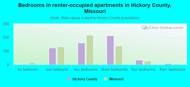 Bedrooms in renter-occupied apartments in Hickory County, Missouri