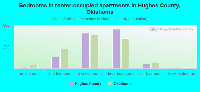 Bedrooms in renter-occupied apartments in Hughes County, Oklahoma