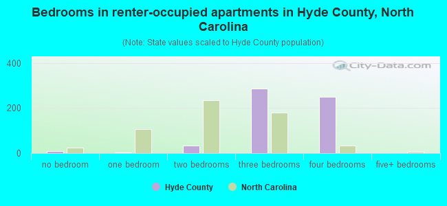 Bedrooms in renter-occupied apartments in Hyde County, North Carolina