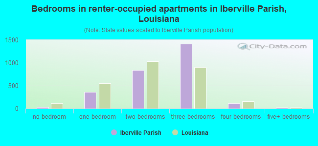 Bedrooms in renter-occupied apartments in Iberville Parish, Louisiana