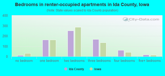 Bedrooms in renter-occupied apartments in Ida County, Iowa