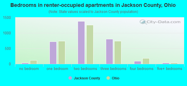 Bedrooms in renter-occupied apartments in Jackson County, Ohio