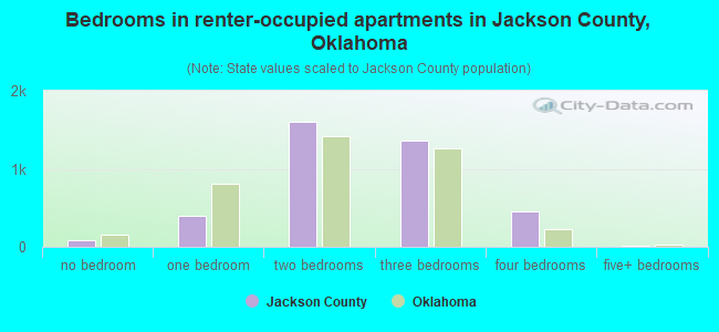 Bedrooms in renter-occupied apartments in Jackson County, Oklahoma