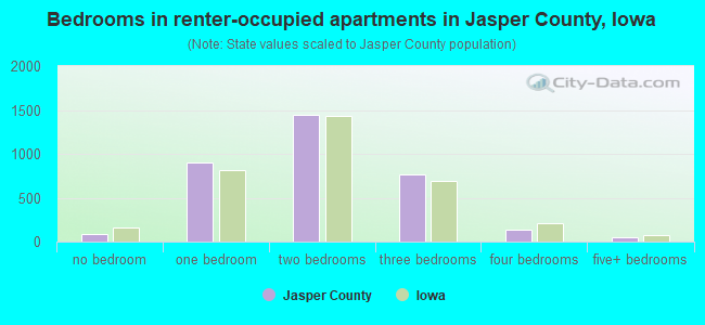Bedrooms in renter-occupied apartments in Jasper County, Iowa