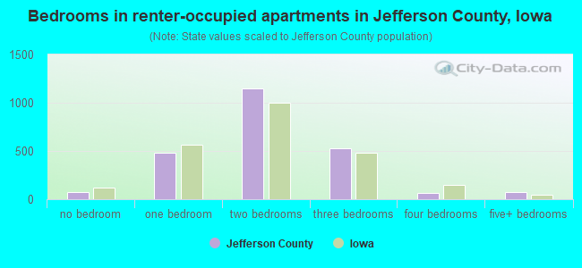 Bedrooms in renter-occupied apartments in Jefferson County, Iowa