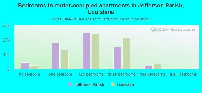 Bedrooms in renter-occupied apartments in Jefferson Parish, Louisiana