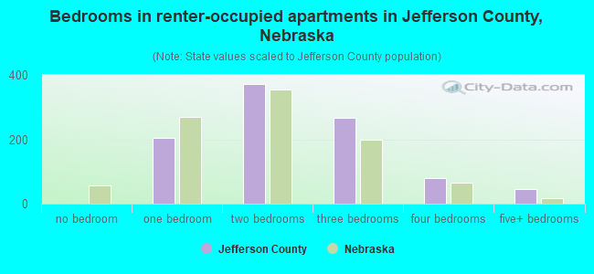 Bedrooms in renter-occupied apartments in Jefferson County, Nebraska