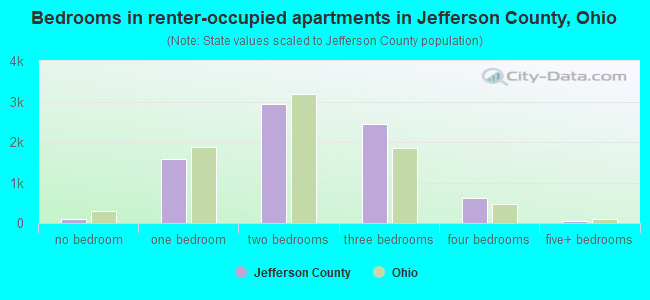 Bedrooms in renter-occupied apartments in Jefferson County, Ohio