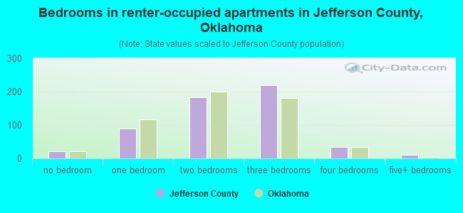 Bedrooms in renter-occupied apartments in Jefferson County, Oklahoma