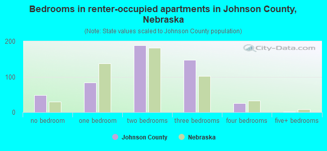 Bedrooms in renter-occupied apartments in Johnson County, Nebraska