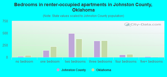 Bedrooms in renter-occupied apartments in Johnston County, Oklahoma