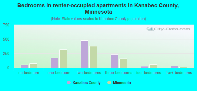 Bedrooms in renter-occupied apartments in Kanabec County, Minnesota
