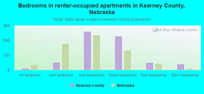 Bedrooms in renter-occupied apartments in Kearney County, Nebraska