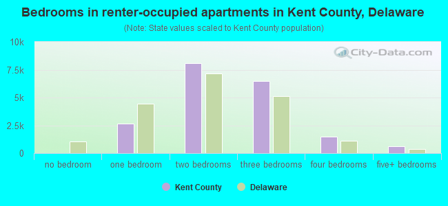 Bedrooms in renter-occupied apartments in Kent County, Delaware