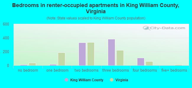 Bedrooms in renter-occupied apartments in King William County, Virginia