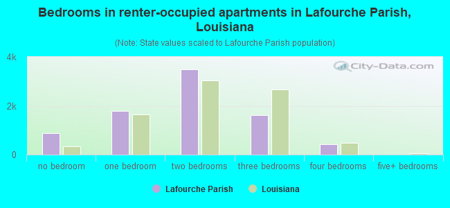 Bedrooms in renter-occupied apartments in Lafourche Parish, Louisiana