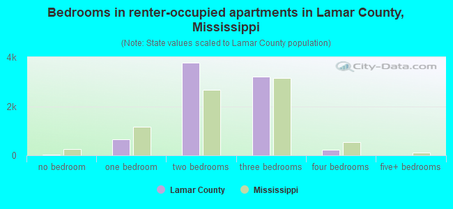 Bedrooms in renter-occupied apartments in Lamar County, Mississippi
