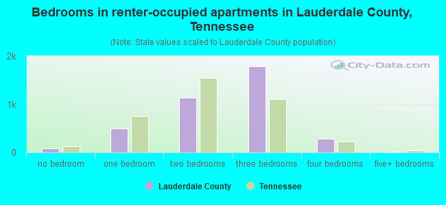 Bedrooms in renter-occupied apartments in Lauderdale County, Tennessee