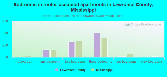 Bedrooms in renter-occupied apartments in Lawrence County, Mississippi